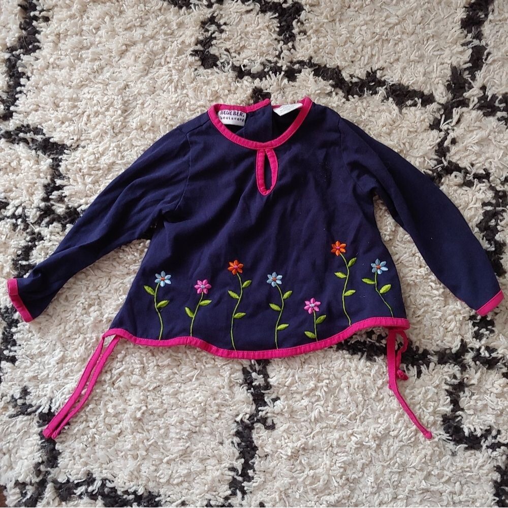Blueberi Boulevard Embroidered Floral Shirt 2T
